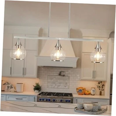 Luz de isla para isla de cocina iluminación colgante con 3 luces de níquel cepillado Foto 1 de 4