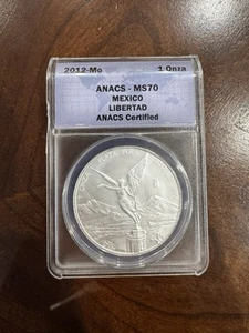 2012 ANACS-MS70 Mexico Libertad Silver 1 Onza Plata Pura - Picture 1 of 2