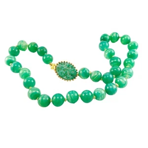 Vintage Joseph Mazer Green Glass Bead Necklace, 1960s Mazer Faux Jade Glass Bead - Picture 1 of 11