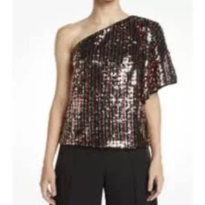 Milly One-Shoulder Butterfly-Sleeve Striped Multi Color Sequin Top SZ 4 Small - Picture 1 of 4