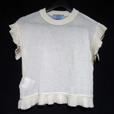 PRADA Prada Wool Cashmere Blend Ruffle Knit Sweater Size 36 Ivory Women USED - Image 1 of 4