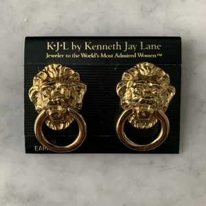 Kenneth Jay Lane Löwenkopf Türklopfer Clip On Ohrringe Goldfarben Neu - Bild 1 von 4