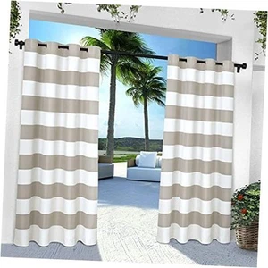 Cabana Stripe Indoor/Outdoor Light Filtering Grommet Top Curtain Panel, - Picture 1 of 8