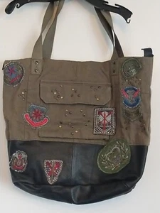 Free People Patches Tote/purse Hobo Zip Large Green Leather Bottom - Picture 1 of 12
