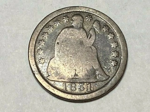 1851 10c Seated Liberty Silver Dime - Private Collection Cover