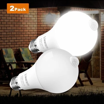 2 Pack Motion Sensor Light Bulbs LED 12W E26 Base, A+++ Energy Saving - for home - Image 1 of 4