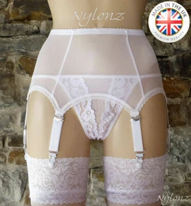 8 Strap Luxury Power Mesh Suspender Belt WHITE (Garter Belt) NYLONZ 🇬🇧 UK MADE - Picture 1 of 3