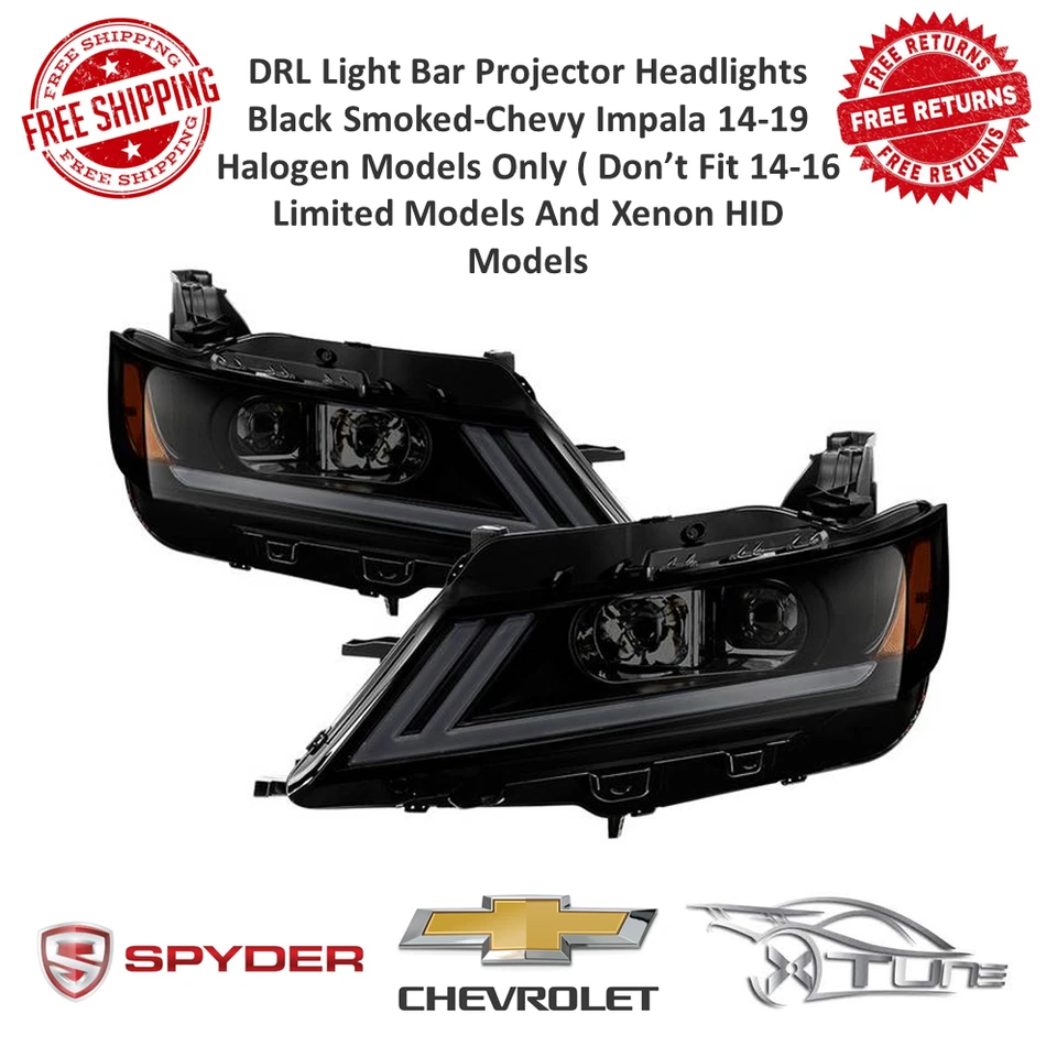Черные дымчатые фары прожектора дневного света Spyder Xtune для Chevrolet Impala - Изображение 1 из 4