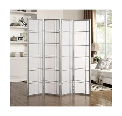 Roundhill Furniture Seto 4-Panel Room Divider Screen, Silver - Image 1 of 3