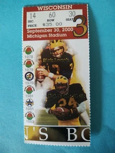WISCONSIN at MICHIGAN Football 2000 Ticket Stub ~ LEACH & WOOLFOLK on Stub - Bild 1 von 2