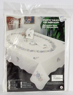 Juego de 4 servilletas estampadas Tobin BLUE PHLOX para bordar 1952/3 vintage Foto 1 de 4