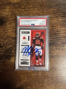 Tarjeta de boleto de novato rara 2017 Panini Contenders RC Myles Garrett firmada automáticamente PSA - Imagen 1 de 2