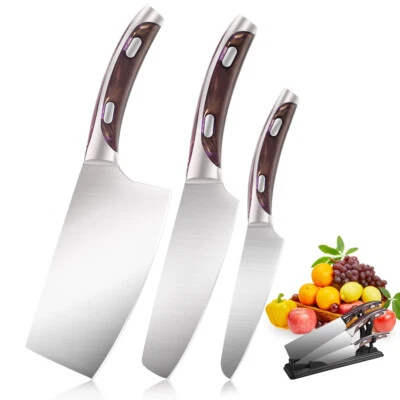 3 teiliges Profi Küchenmesser-Set Kochmesser Set aus Stahl mit Werkzeughalter - Bild 1 von 4