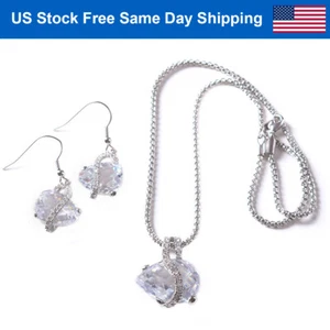 Earrings Necklace Set Crystal Rhinestones Pendant Jewelry Valentines Day Gift - Picture 1 of 11