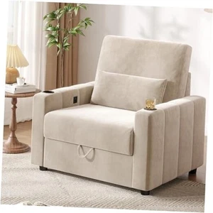 39 Inch Velvet Accent Chair, Versatile Oversized Single Sofa Armchair 39" Beige - Picture 1 of 7