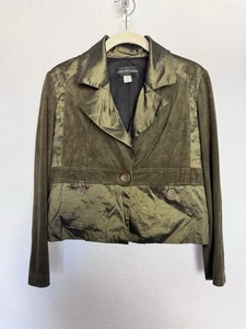 Vintage Jessica McClintock Olivgrün Wildleder Satin Blazer Jacke Größe Small USA - Bild 1 von 9