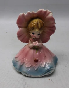 VTG Josef Originals Pink Poppy Flower Girl With Ladybug 4.5” Japan Rare HTF - Picture 1 of 7