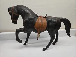 Leather Wrapped Horse Figurine Statue Equestrian 15" Antique Vintage Brown - Bild 1 von 10