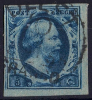 W1612 PAÍSES BAJOS 1852 Edición definitiva Rey Guillermo III 5c azul cancelar Delft Foto 1 de 2
