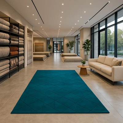 Premium Hand-Tufted 8x10 Wool Rug Teal Blue Modern Living Room Bedroom Carpet - Image 1 of 4