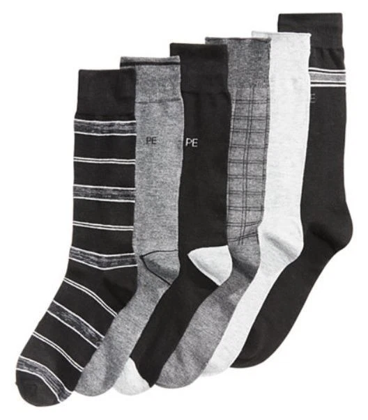 Perry Ellis Black 5-pairs Shoe Sz 7-12 Men Dress Crew Socks Gray Casual G24