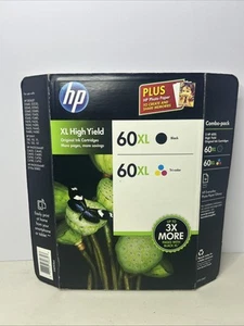 HP 60 Black 60 Tri Color Ink Cartridges 2-Pack Combo + Photo Paper EXP 2017 - Picture 1 of 6