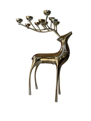 Pottery Barn Polished Brass 10 Point Reindeer Candelabra Candle Holder 20” Tall - Image 1 of 3