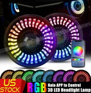 Faro LED RGB 3D de 7 pulgadas Bluetooth APP DRL Hi/Lo para Jeep Wrangler JK TJ LJ - Imagen 1 de 11