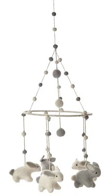 NEW PEHR Bunny Hop Wool Felt Ceiling Mobile Grey Baby Nursery - Image 1 of 4