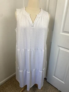 Croft Barrow 2X Dress White Eyelet Cottagecore Whimsy Romantic Beachy Stretchy - Picture 1 of 12