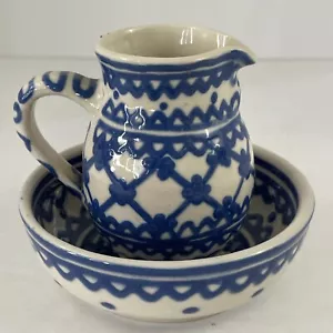 ¡Rareza! Jarra y cuenco de cerámica Karl Hentschel/Erna Leitner celosía azul cobalto - Imagen 1 de 9