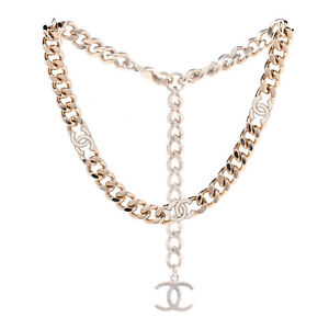 Chanel 2022 White Enamel CC Logo Gold Chain Choker Necklace with Box