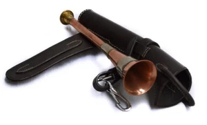 Cobre y latón Fox Hunting Banded Horn & Bridle Brown Leather Case - Imagen 1 de 6