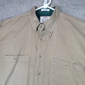 Vintage Mens Shirt Large Brown Khaki Long Sleeve Roebuck Pockets - Picture 1 of 14