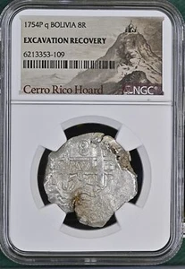 1754 P q BOLIVIA Silver 8 REALES NGC Genuine Cerro Rico Hoard * - Picture 1 of 2