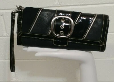 BLUTCH PULSERA GRANDE NEGRO FÓSIL Tres Cuero y Tono Plata Borde y Hebilla Foto 1 de 4