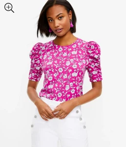 LOFT T-Shirt mit Blumenmuster umzingelt Puffärmel Größe Large - Bild 1 von 5