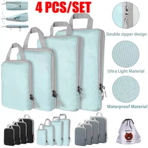 4 Set Compression Bags Organiser Suitcases Packing Cubes Travel Storage Luggage - Picture 1 of 25