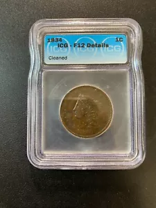 1834 CORONET HEAD LARGE CENT ICG F-12 DETAILS - TYPE COIN - CERTIFIED SLAB - 1C - Picture 1 of 2