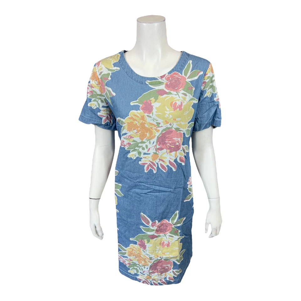 Denim & Co. Vestido recto estampado elástico de manga corta lavado medio talla mediana Foto 1 de 2