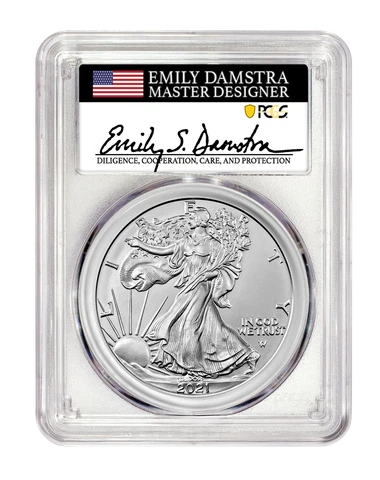 2021 Silver Eagle Type 2 PCGS MS70 First Strike - Designer Emily Damstra Signed! Cover