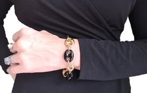 Pulsera Vintage Años 80 Ónix Ancla Inflada Mariner Eslabón Oro 18 K - Imagen 1 de 7