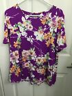 Chico's 2 Women's Purple Floral S/S Flowy Laced Back Top Large