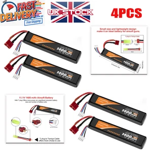 4XRechargeable Airsoft Hobby LiPo Battery 11.1V 1400mAh 30C W/ Mini Tamiya Cable - Picture 1 of 11