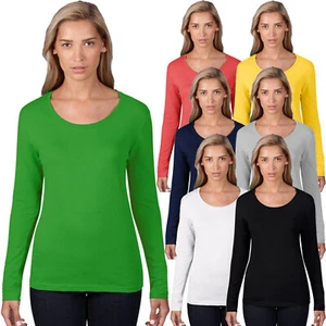 DAMEN LANGSHIRT Rundhals Langarm Shirt T-SHIRT aus BAUMWOLLE - Bild 1 von 5