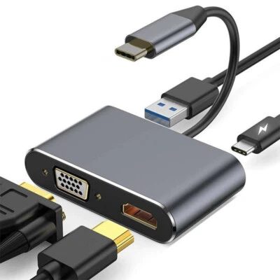 4K HDMI PD 100W Charge VGA USB-C 3.1 Converter 4In1 Hub for Phone Macbook Laptop - Image 1 of 4