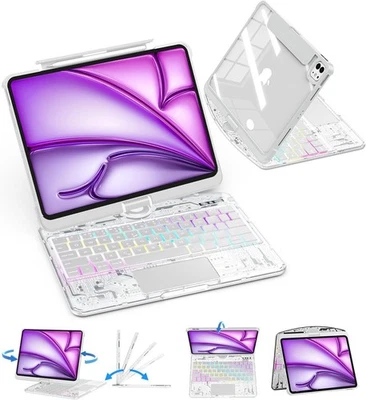 Clear Wireless Keyboard Case for iPad air Pro 13 Inch M3/M2 2024 Pro 12.9" White - Image 1 of 2