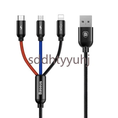 Baseus 3 em 1 micro USB/Tipo C/IOS carregador de carregamento rápido cabo de sincronização de dados - Imagem 1 de 4