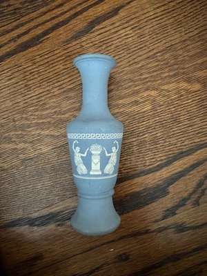 Jarrón Avon vintage años 70 madera de cuña azul y blanco griego mini brote jaspe 6" Foto 1 de 4