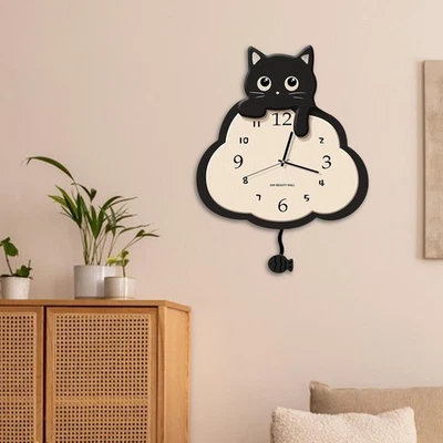 Cat Wall Clock Quiet Decorative Pendulum Clock for Indoor Study Room Decor - Image 1 of 4